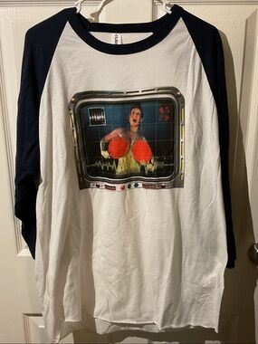 The Darkness White & Navy Raglan Graphic Baseball Band Tee with Retro Print